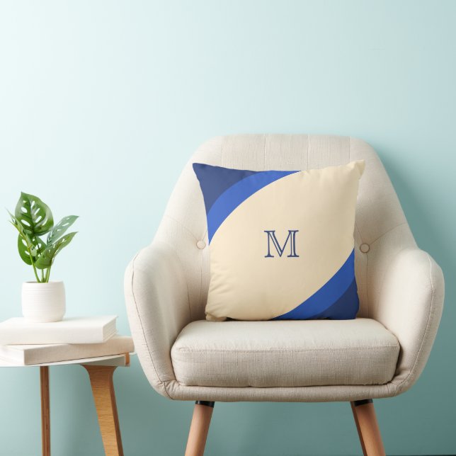 Coussin Monogramme bleu simple et moderne (Chaise)