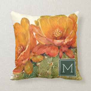 Coussin Monogramme  Blossoms orangés de cactus
