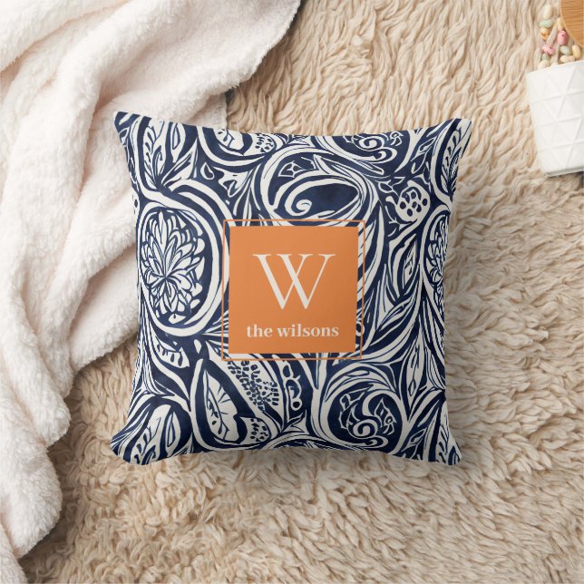 Coussin Monogramme botanique Abstrait de rouille de la mar (Couverture)