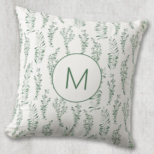 Coussin Monogramme Botanique Aquarelle Verdure Feuilles