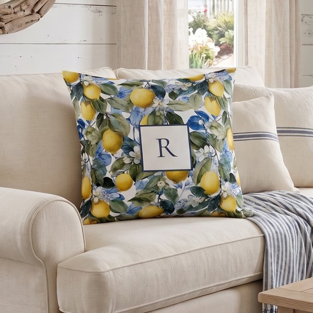 Coussin Monogramme botanique de citron  (Créateur téléchargé)