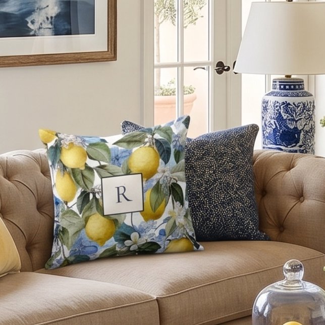 Coussin Monogramme botanique de citron  (Créateur téléchargé)