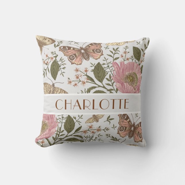 Coussin Monogramme botanique Fleur sauvage moderne et tend (Recto)