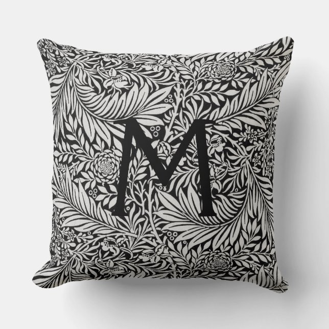 Coussin Monogramme botanique noir moderne (Recto)
