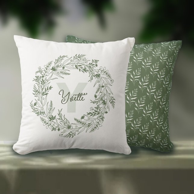 Coussin Monogramme Botanique Vert Y (Créateur téléchargé)