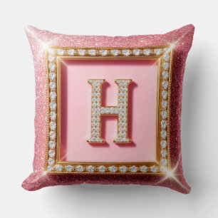 Coussin Monogramme Cadre Or Initiale H Diamant Paillettes