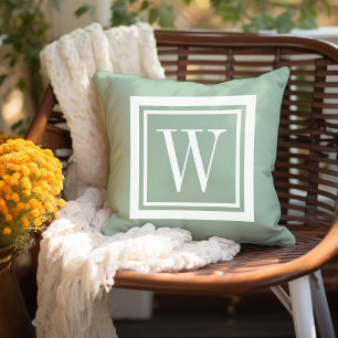 Coussin Monogramme Carré classique vert et blanc Sage