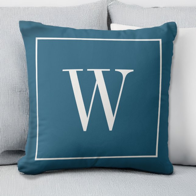 Coussin Monogramme Chic Initial Bleu Moderne Tendance Élég (Créateur téléchargé)