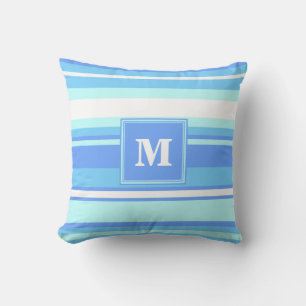 Coussin Monogramme ciel bandes bleues