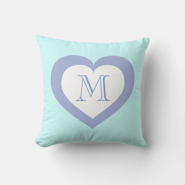 Coussin Monogramme ciel bleu coeur motif (Recto)
