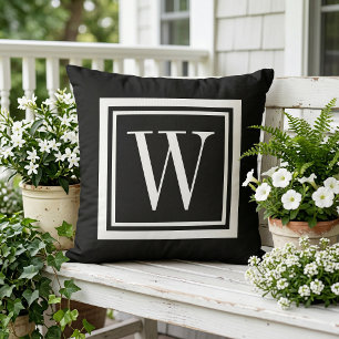 Coussin Monogramme Classique Carré Noir et Blanc