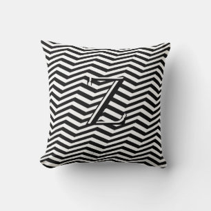 Coussin Monogramme classique noir blanc Chevron Zig Zag