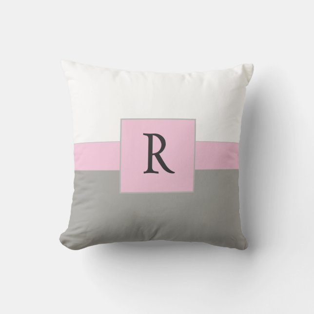 Coussin Monogramme classique rose et gris (Recto)