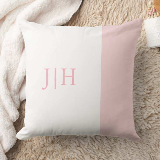 Coussin Monogramme classique rose large bande et blanc (Couverture)