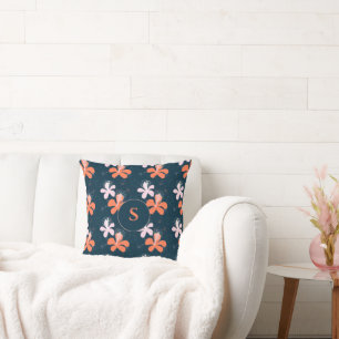 Coussin Monogramme Corail Blush Hibiscus Motif