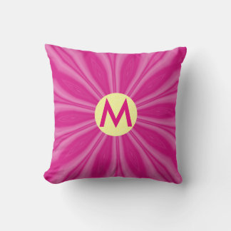 Coussin Monogramme Coup de soleil jaune cercle rose chaud 