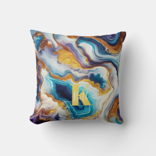 Coussin Monogramme d'âge doré Aqua Turquoise personnalisé