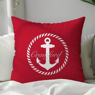 Coussin Monogramme d'Ancre nautique blanc et rouge de Prep