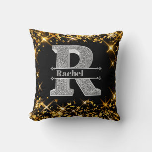 Coussin Monogramme d'argent initial R personnalisé Votre n