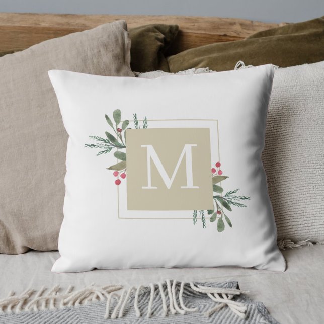 Coussin Monogramme de botanique de Noël (Créateur téléchargé)