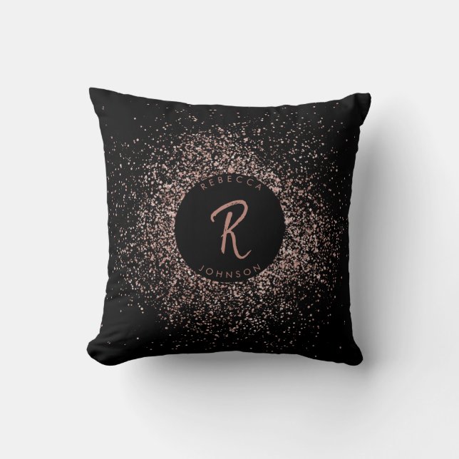 Coussin Monogramme de cadre de Parties scintillant rose ro (Recto)