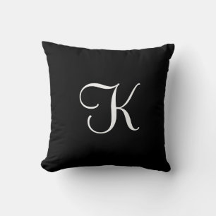 Coussin Monogramme de calligraphie noir blanc élégant mode