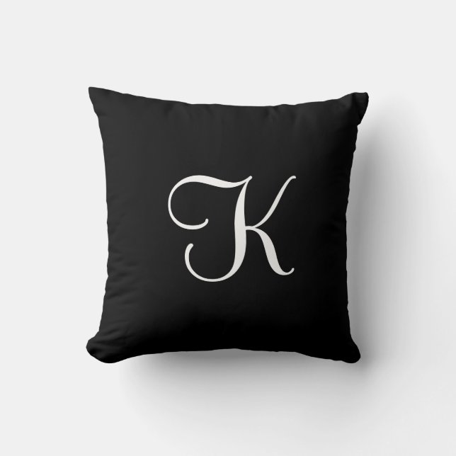 Coussin Monogramme de calligraphie noir blanc élégant mode (Recto)