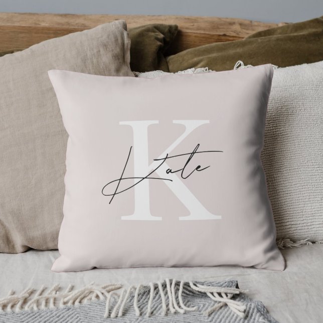 Coussin Monogramme de calligraphie rose moderne (Créateur téléchargé)