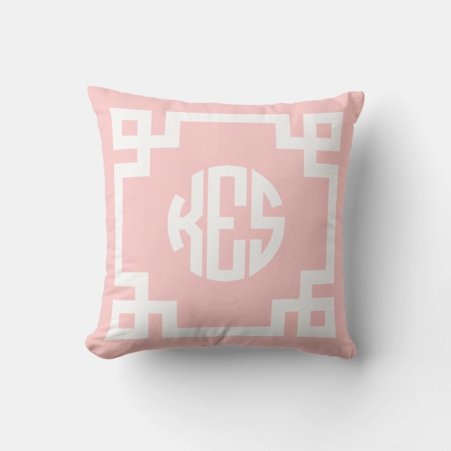 Coussin Monogramme de cercle gris rose et blanc clair (Recto)