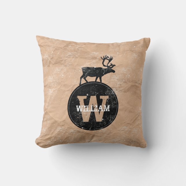 Coussin Monogramme de cerf désorganisé papier Brown rustiq (Recto)