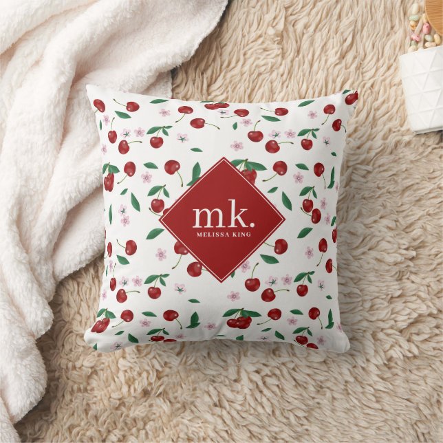 Coussin Monogramme de cerises rouges, de verdure et de fle (Couverture)