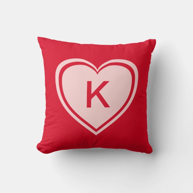 Coussin Monogramme de coeur rose simple Saint-Valentin (Recto)