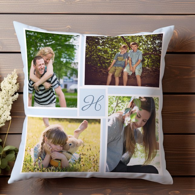 Coussin Monogramme de collection de quatre photos personna (Créateur téléchargé)