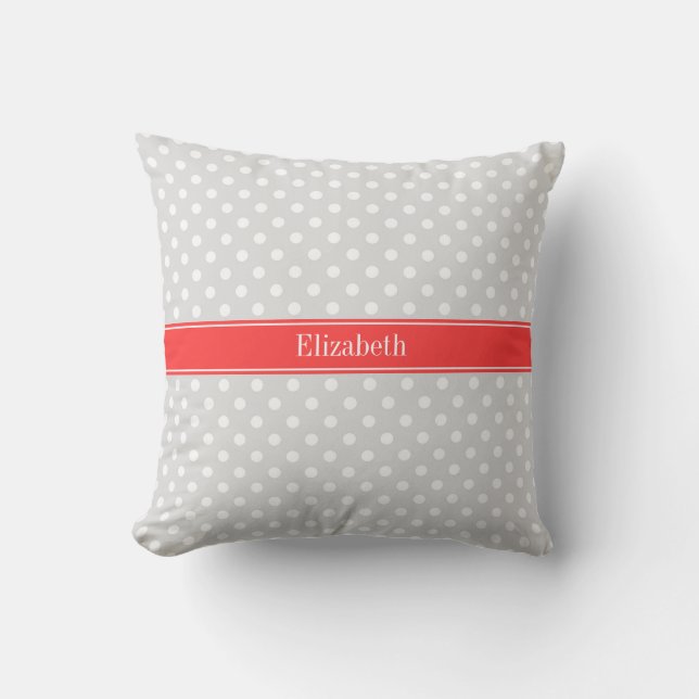 Coussin Monogramme de corail à pois gris blanc Lt (Recto)
