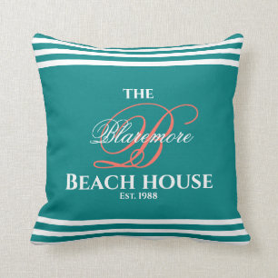 Coussin Monogramme de corail couleur turquoise Initiale 2