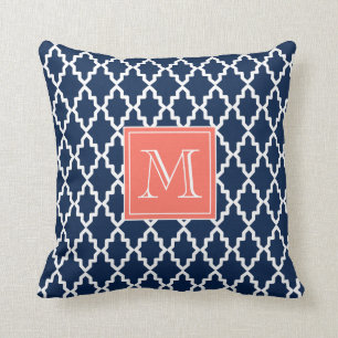 Coussin Monogramme de corail marocain de bleu marine