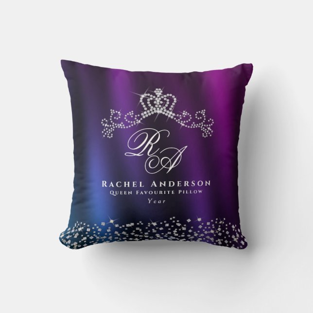 Coussin Monogramme de couronne brillant bleu pourpre (Recto)