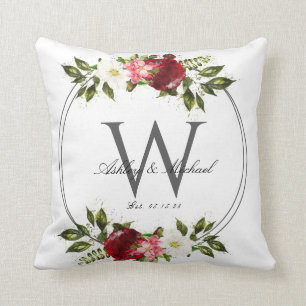 Coussin Monogramme de couronne Rose moderne Mariage Keepsa