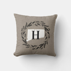 Coussin Monogramme de couronne rustique Connecticut