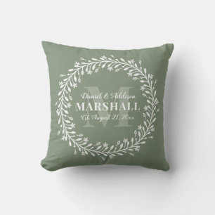 Coussin Monogramme de couronne verte pour couple marié à n