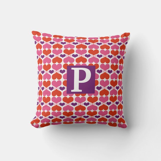 Coussin Monogramme de courtepointe Valentine Hearts (Recto)