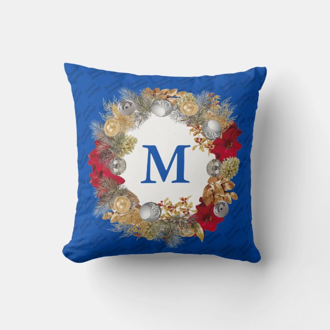 Coussin MONOGRAMME DE CRÉDIT DE Noël Bleu profond (Recto)