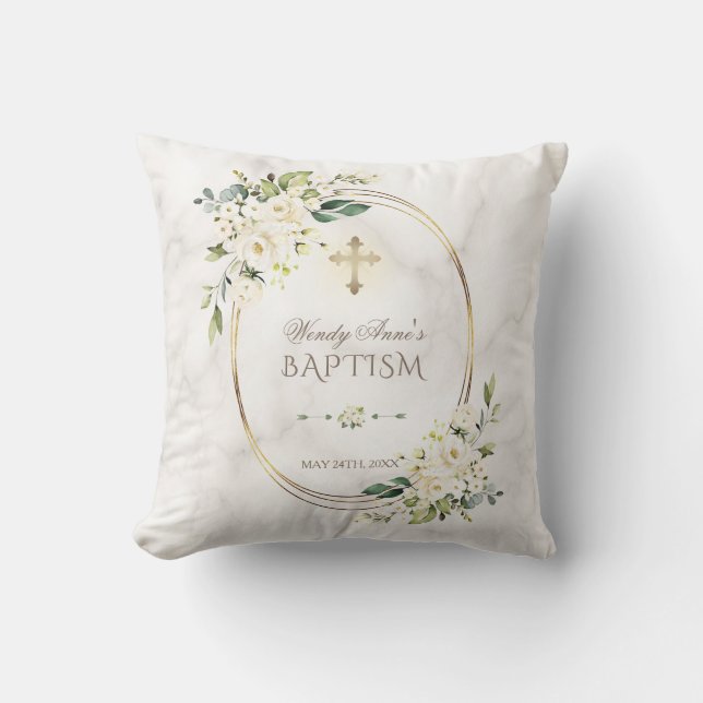 Coussin Monogramme de croix dorée en marbre blanc (Recto)
