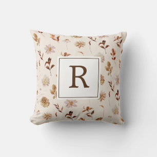 Coussin Monogramme de décoration de feuillage d'automne