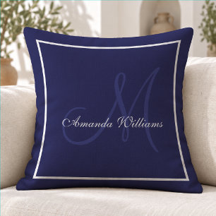 Coussin Monogramme de famille classique bleu marine élégan