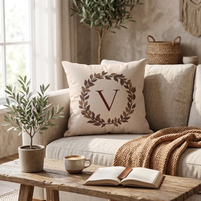Coussin Monogramme de feuille d'automne Nom initial Design (Autumn Leaf Monogram Initial Name Fall Design Throw Pillow
)