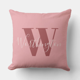 Coussin Monogramme de fille et nom rose roux
