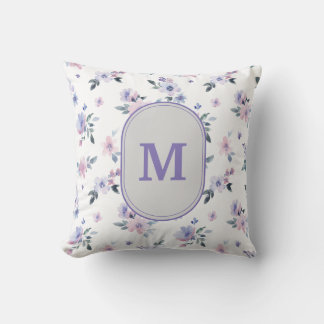 Coussin Monogramme de fleur sauvage lavande violette pouss