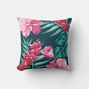 Coussin Monogramme de fleurs roses exotiques