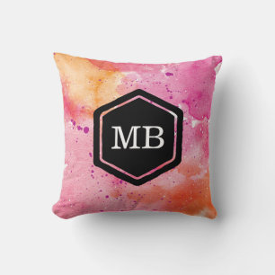 Coussin monogramme de galaxie rose et orange